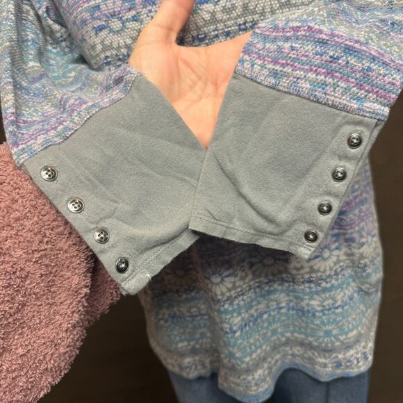 J. Jill Fair Isle Thermal Waffle Knit L/S Top Petite S Boat Neck 185292 Pockets - Picture 3 of 8